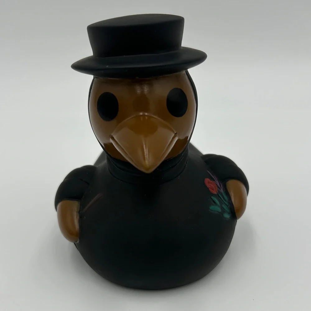 Plague doctor rubber ducky black yellow ducktor squishy flowers 4 inch